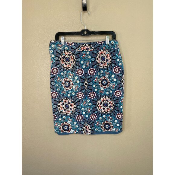 Loft Womens Blue Floral‎ Skirt 10Tall midi pull on cotton zipper pencil straight - Picture 3 of 6
